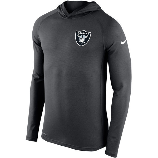 Men's Oakland Raiders  Charcoal Stadium Touch Hooded Performance Long Sleeve T Shirt