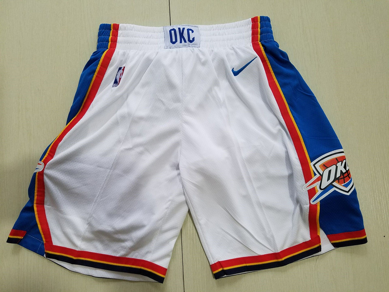 Men's Oklahoma City Thunder White 2017 2018  Swingman Stitched NBA Shorts
