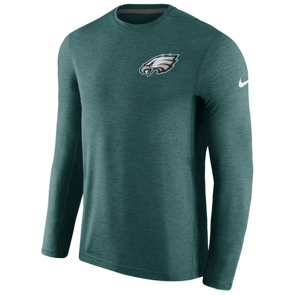 Men's Philadelphia Eagles  Midnight Green Coaches Long Sleeve Performance T Shirt