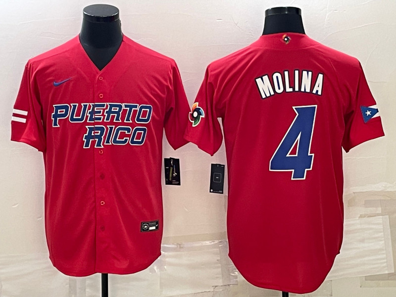 Men's Puerto Rico 4 Yadier Molina Red 2023 World Baseball Series Jerseys