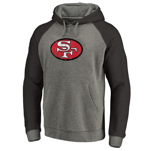Men's San Francisco 49ers NFL Pro Line by Fanatics Branded Gray Black Throwback Logo Big Tall Tri Blend Raglan Pullover Hoodie