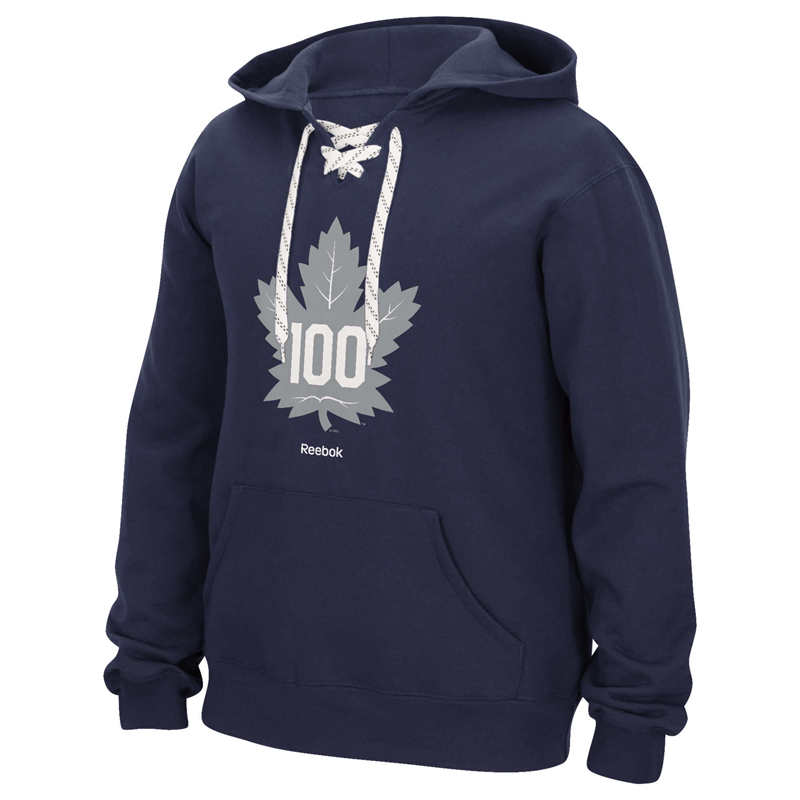 Men's Toronto Maple Leafs Reebok Navy 100th Anniversary Lace Up Pullover Hoodie
