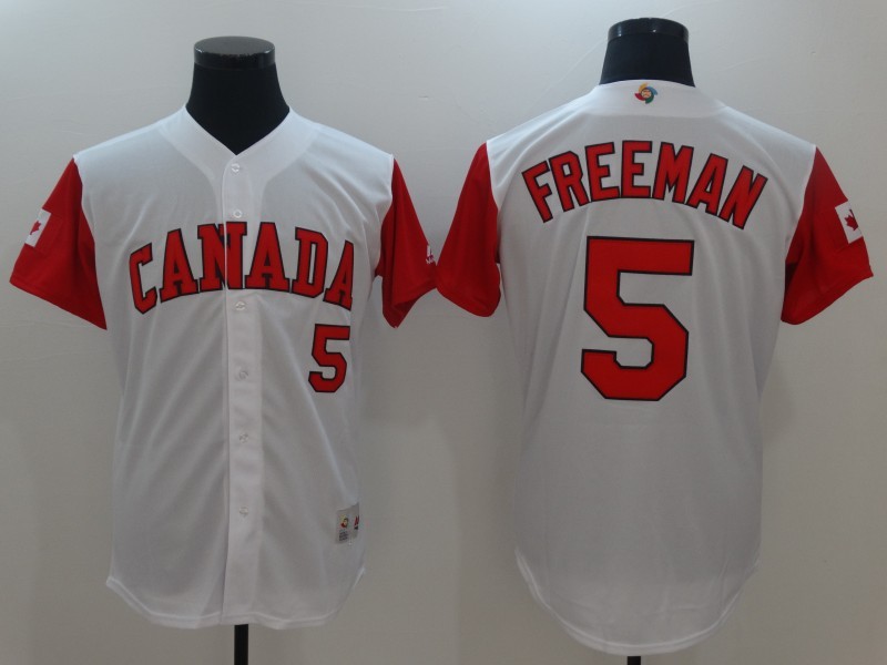 Men Canada Baseball 5 Freddie Freeman Majestic White 2017 World Baseball Classic Jersey