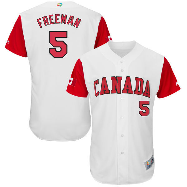 Men Canada Baseball Majestic 5 Freddie Freeman White 2017 World Baseball Classic Authentic Team Jersey