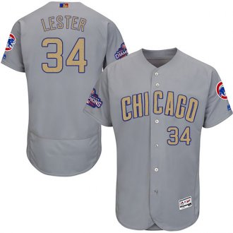 Men Chicago Cubs 34 Jon Lester Grey 2017 Gold Program Flex Base Player Jersey