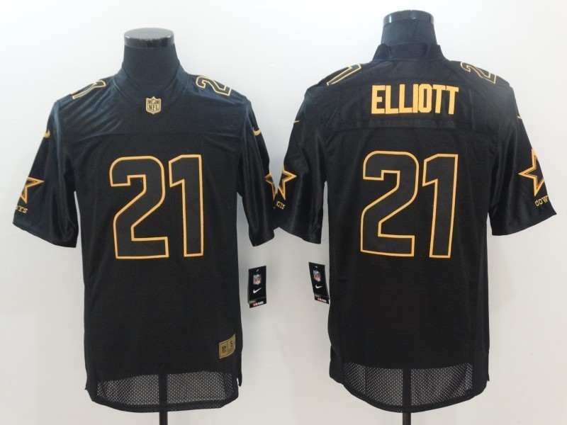 Men Dallas Cowboys 21 Ezekiel Elliott Limited Black Gold NFL Jersey