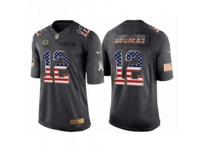 Men Green Bay Packers 12 Aaron Rodgers Anthracite Salute to Service USA Flag Fashion Jersey