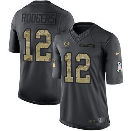 Men Green Bay Packers 12 Aaron Rodgers  Anthracite 2016 Salute to Service Jersey