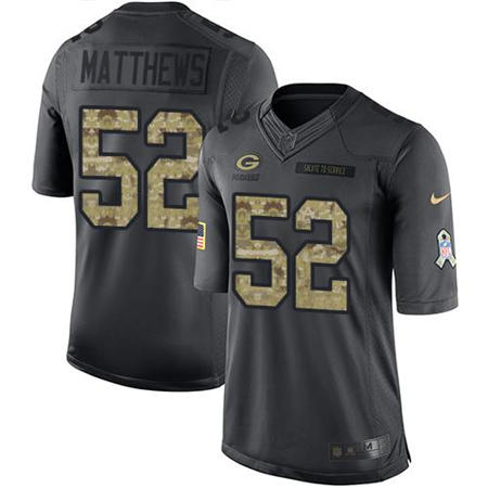 Men Green Bay Packers 52 Clay Matthews  Anthracite 2016 Salute to Service Jersey