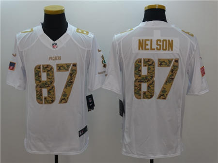 Men Green Bay Packers 87 Jordy Nelson Limited White Salute to Service Jersey