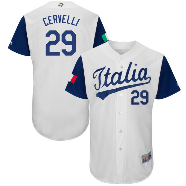 Men Italy Baseball Majestic 29 Francisco Cervelli White 2017 World Baseball Classic Replica Team Jersey