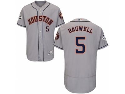 Men Majestic Houston Astros #5 Jeff Bagwell Authentic Grey Road 2017 World Series Bound Flex Base MLB Jersey