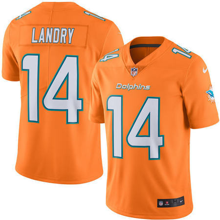 Men Miami Dolphins 14 Jarvis Landry  Orange Color Rush Stitched Limited Jersey