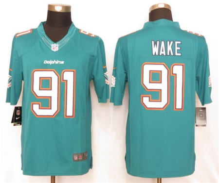 Men Miami Dolphins 91 Cameron Wake  Limited Aqua Green Team Color NFL Jersey