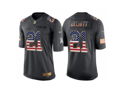 Men  Dallas Cowboys 21 Ezekiel Elliott Anthracite Salute to Service USA Flag Fashion Jersey