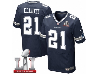 Men  Dallas Cowboys 21 Ezekiel Elliott Elite Navy Blue Team Color Super Bowl LI NFL Jersey