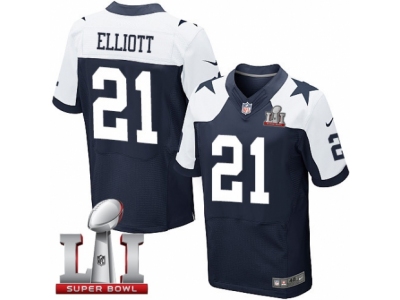 Men  Dallas Cowboys 21 Ezekiel Elliott Elite Navy Blue Throwback Alternate Super Bowl LI NFL Jersey