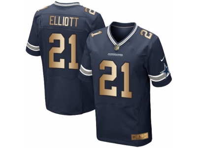 Men  Dallas Cowboys 21 Ezekiel Elliott Elite Navy Gold Team Color NFL Jersey