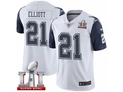Men  Dallas Cowboys 21 Ezekiel Elliott Limited White Rush Super Bowl LI NFL Jersey