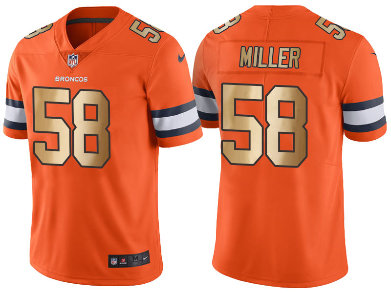 Men  Denver Broncos 58 Von Miller Orange Gold Limited Special Color Rush Jersey