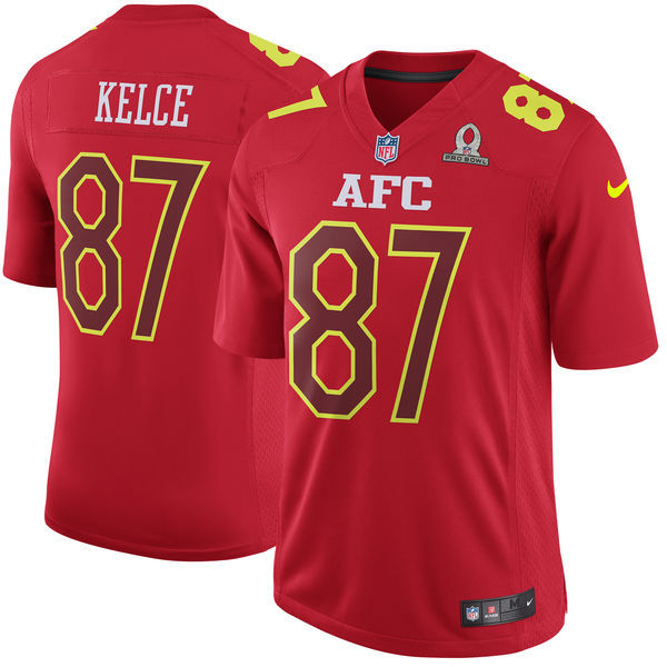 Men  Kansas City Chiefs 87 Travis Kelce Limited Red 2017 Pro Bowl NFL Jersey