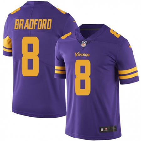 Men  Minnesota Vikings 8 Sam Bradford Limited Purple Rush NFL Jersey