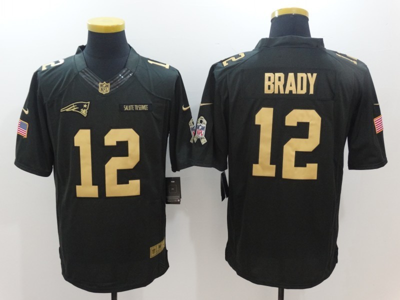 Men  New England Patriots 12 Tom Brady Limited Black Gold Salute to Service NFL Jersey
