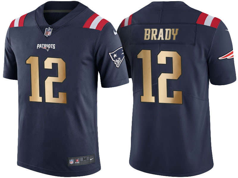 Men  New England Patriots 12 Tom Brady Navy Blue Men Stitched NFL Limited Gold Rush Jersey