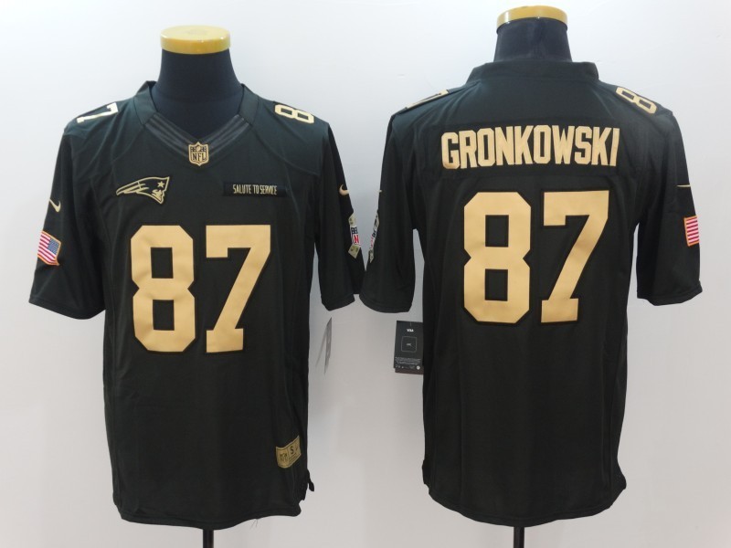 Men  New England Patriots 87 Rob Gronkowski Limited Black Gold Salute to Service NFL Jersey