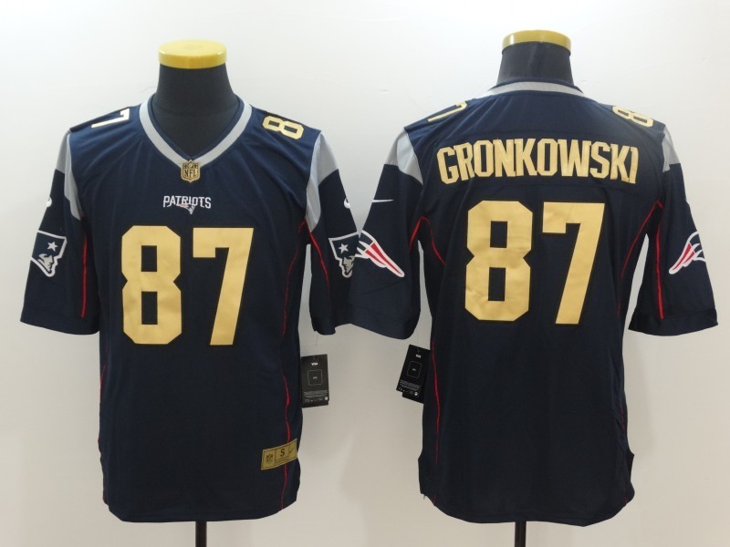 Men  New England Patriots 87 Rob Gronkowski Navy Blue Team Color Men Stitched NFL New Elite Gold Jersey