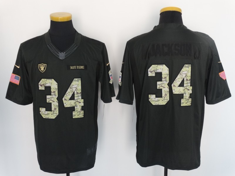 Men  Oakland Raiders 34 Bo Jackson Limited Black Salute to Service Stitched NFL Jersey