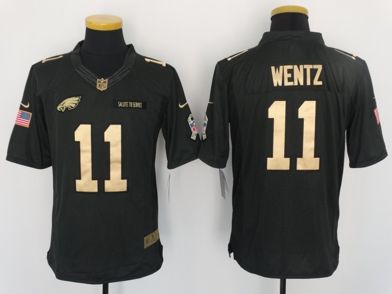Men  Philadelphia Eagles 11 Carson Wentz Limited Black Gold Salute to Service NFL Jersey