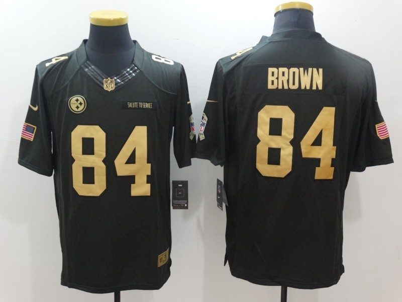 Men  Pittsburgh Steelers 84 Antonio Brown Limited Black Gold Salute to Service NFL Jersey
