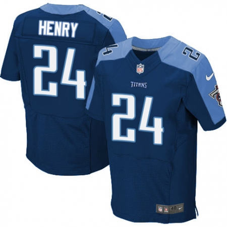 Men  Tennessee Titans 24 Derrick Henry Elite Navy Blue Alternate NFL Jersey
