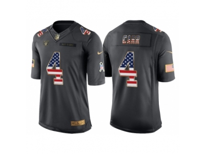 Men Oakland Raiders 4 Derek Carr Anthracite Salute to Service USA Flag Fashion Jersey