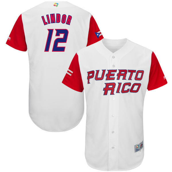 Men Puerto Rico Baseball 12 Francisco Lindor Majestic White 2017 World Baseball Classic Authentic Jersey