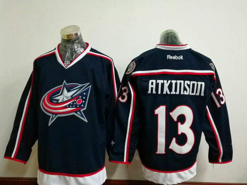 Men Reebok Columbus Blue Jackets 13 Cam Atkinson Authentic Navy Blue Home NHL Jersey