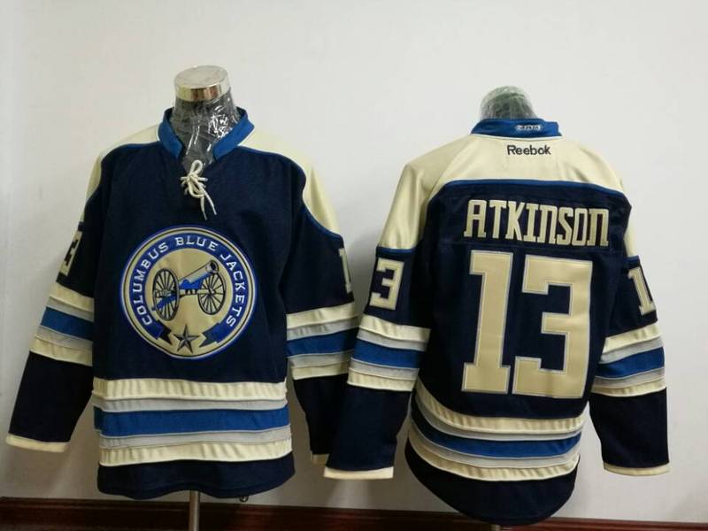 Men Reebok Columbus Blue Jackets 13 Cam Atkinson Authentic Navy Blue Third NHL Jersey
