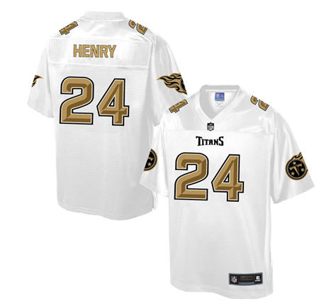 Men Tennessee Titans 24 Derrick Henry  White Pro Line Gold Collection Elite Stitched NFL Jersey