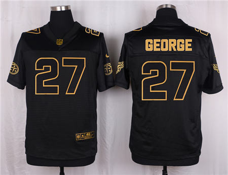 Men Tennessee Titans 27 Eddie George Black Pro Line Gold Collection Elite Stitched NFL Jersey