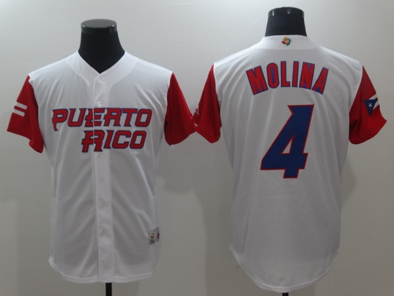 Mens Puerto Rico Baseball 4 Yadier Molina Majestic White 2017 World Baseball Classic Jersey