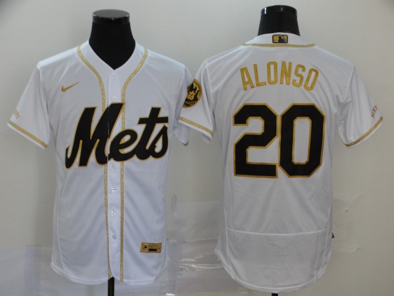 Mets 20 Pete Alonso White Gold 2020 Nike Flexbase Jersey