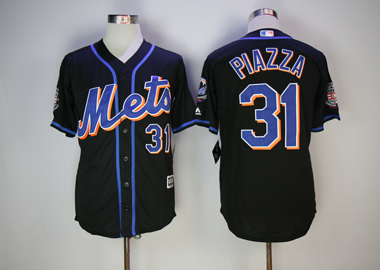 Mets 31 Mike Piazza Black Hall Of Fame Cool Base Jersey