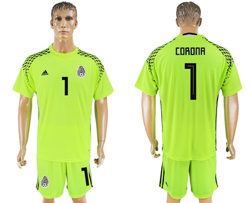 Mexico 1 CORONA Fluorescent Green Goalkeeper 2018 FIFA World Cup Soccer Jersey
