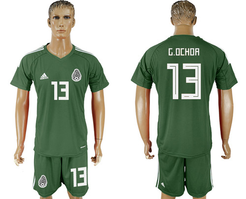 Mexico 13 G. OCHOA Military Green Goalkeeper 2018 FIFA World Cup Soccer Jersey