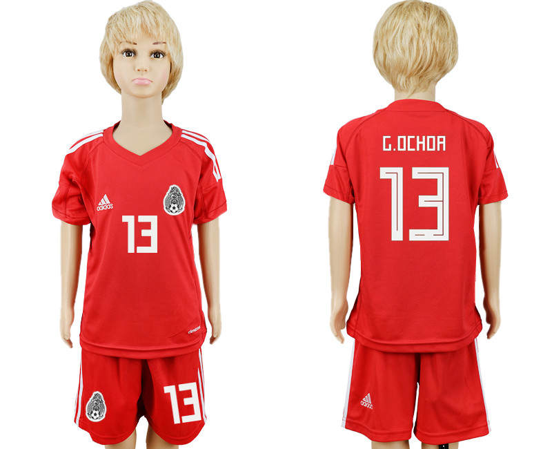 Mexico 13 G.OCHOA Red Goalkeeper Youth 2018 FIFA World Cup Soccer Jersey