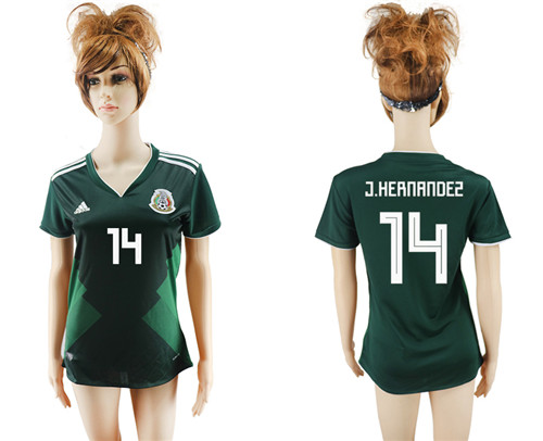 Mexico 14 J. HERNANDES Home 2018 FIFA World Cup Women Soccer Jersey