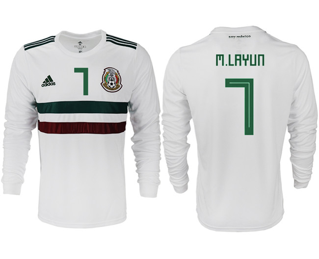 Mexico 7 M. LAYUN Away 2018 FIFA World Cup Long Sleeve Thailand Soccer Jersey
