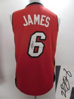 Miami Heat Revolution 30 Autographed 6 LeBron James Red Stitched NBA Jersey