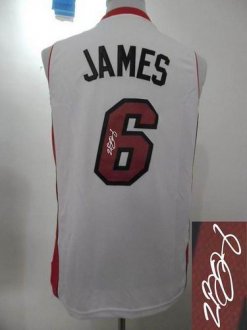 Miami Heat Revolution 30 Autographed 6 LeBron James White Stitched NBA Jersey